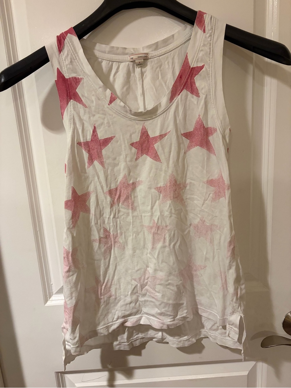 Women's Gap White Tank Top with Pink Star Print, Size S